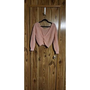 Shein dusty pink long-sleeved knotted sweater crop-top